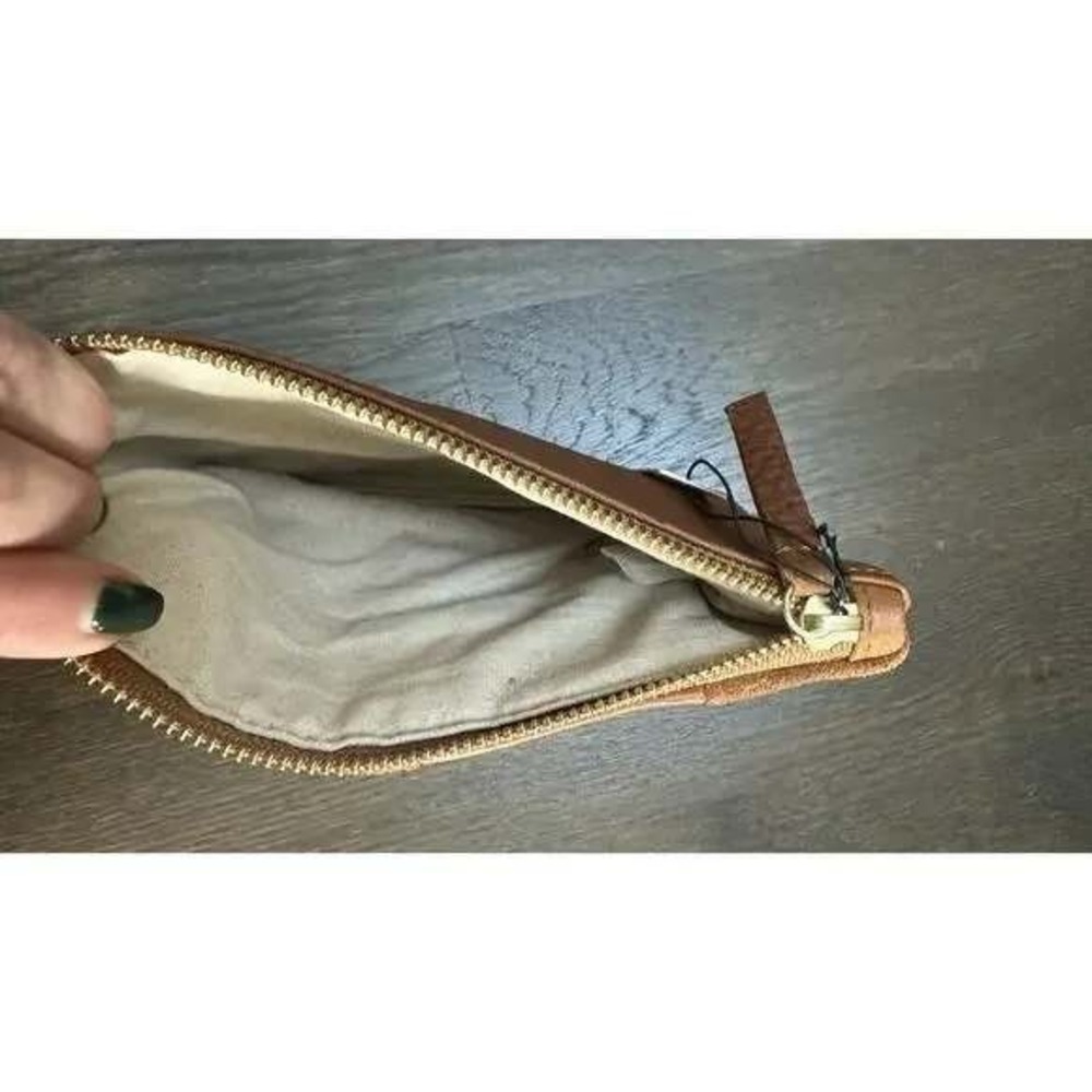NWT PRIMECUT COGNAC CHECKERED LEATHER POUCH CLUTCH SUEDE HANDMADE MADE IN USA - Picture 3 of 6